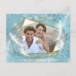 Cartão Postal De Anúncio Misturar Padrão Azul, Penas e Lace Branco