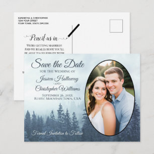 Cartão Postal De Anúncio Misty Blue Mountains Oval Foto Save The Date