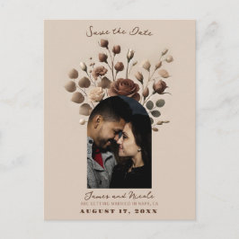 Cartão Postal De Anúncio Mocha Mousse Bege Marrom Floral Salve A Data