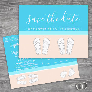 Cartão Postal De Anúncio Modern Beach Unique Monogram Wedding Save the Date