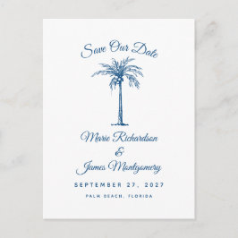 Cartão Postal De Anúncio Modern Blue Beach Wedding Salvar a Data