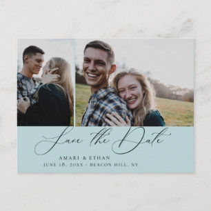 Cartão Postal De Anúncio Modern Boho Calligraphy Multi-Photo Save the Date 