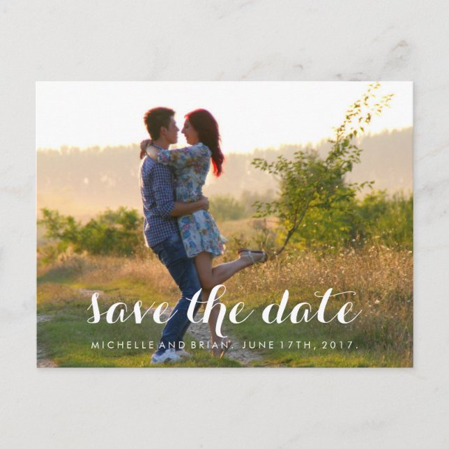 Cartão Postal De Anúncio Modern Cursive Save the Date Photo Design (Frente)