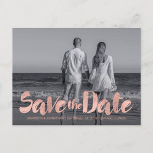 Cartão Postal De Anúncio Modern Rosa Dourado Love Save The Date Photo Postc