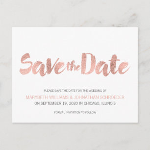 Cartão Postal De Anúncio Modern Rosa Dourado Love Save The Date Postcard
