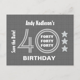 Cartão Postal De Anúncio Modern Save the Date aniversário de 40 anos Party