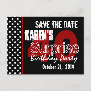 Cartão Postal De Anúncio Modern Save the Date Surprise 40th Black Red v49