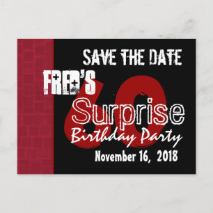 Cartão Postal De Anúncio Modern Save the Date Surprise 60th Party W1942A