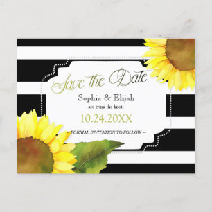 Cartão Postal De Anúncio Modern Sunflower & Stripes Casamento Salvar Data