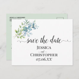 Cartão Postal De Anúncio Modern Watercolor Eucalyptus Greenery Wedding
