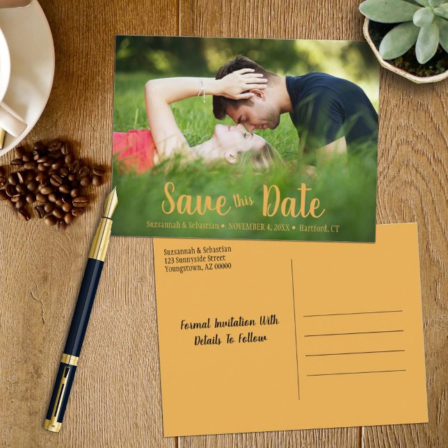 Cartão Postal De Anúncio Modern Wedding Save The Date Custom Photo Front (front and back save the date postcard)