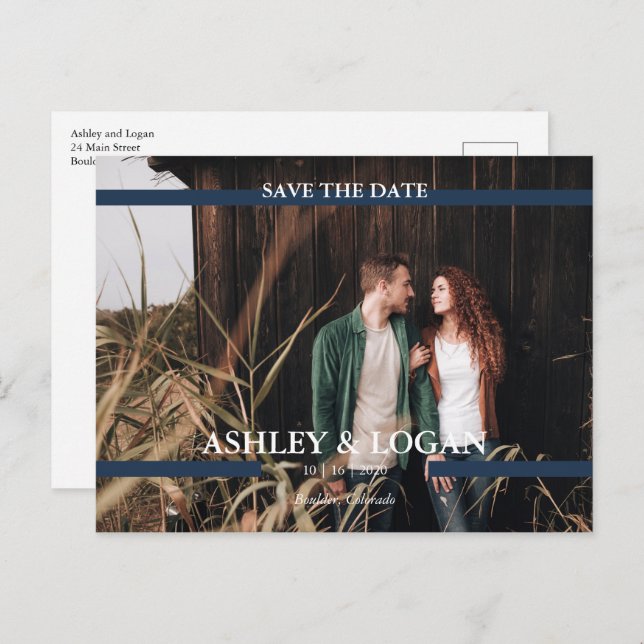 Cartão Postal De Anúncio Modern Wedding Save the Date Photo (Frente/Verso)