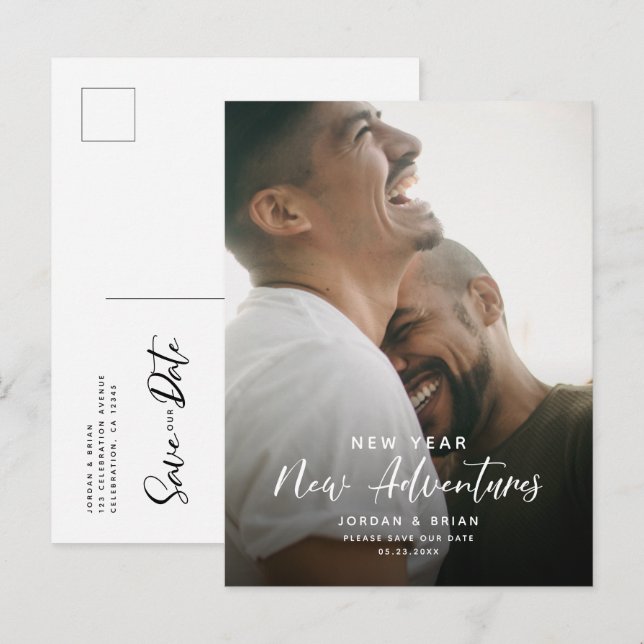 Cartão Postal De Anúncio Moderno Ano Novo Engajamento | Aventuras Roteiro D (Frente/Verso)