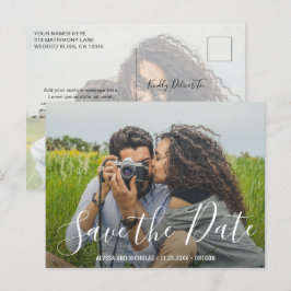 Cartão Postal De Anúncio Moderno Casamento com Letra Elegante Foto Save the