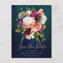 Cartão Postal De Anúncio Moderno Casamento Floral Esmeralda Verde Dourado E