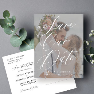 Cartão Postal De Anúncio Moderno elegante roteiro foto casamento salvar a d