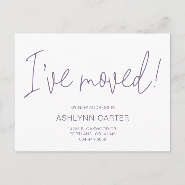 Cartão Postal De Anúncio Moderno Mudei Nova Casa Roxo (Frente)