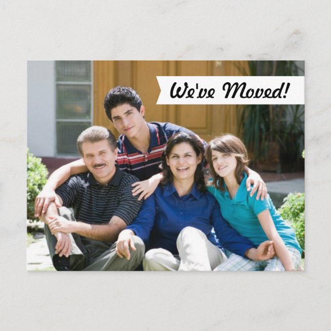 Cartão Postal De Anúncio Moderno, nos mudamos! Novo Cartão-postal de fotogr (Frente)