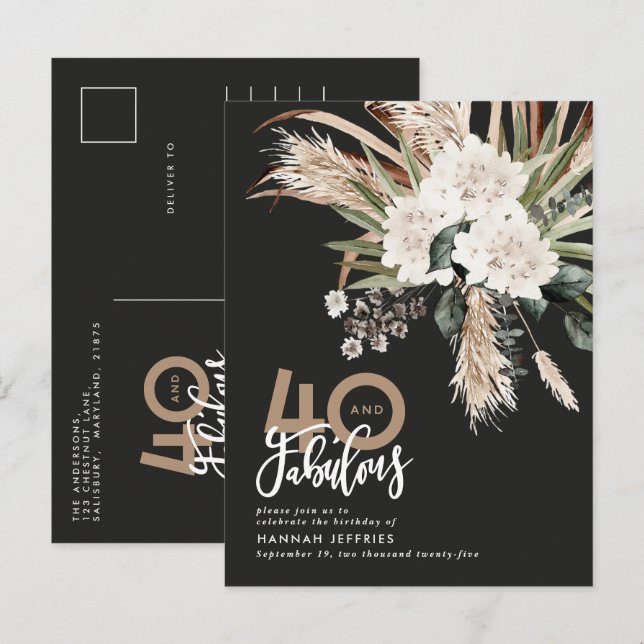 Cartão Postal De Anúncio Moderno rústico pampas eucalipto 40 e fabuloso (Frente/Verso)