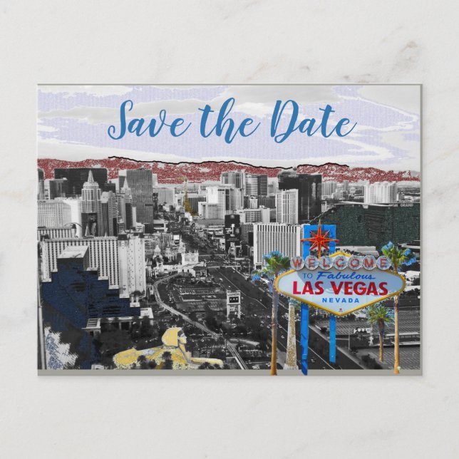 Cartão Postal De Anúncio Moderno Salve o Encontro em Las Vegas (Frente)