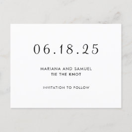 Cartão Postal De Anúncio Moderno Save the Date Minimalista Preto e Branco
