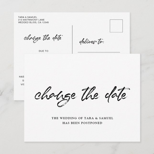 Cartão Postal De Anúncio Moderno Script de Pincel Simples Casamento Mudar a (Frente/Verso)