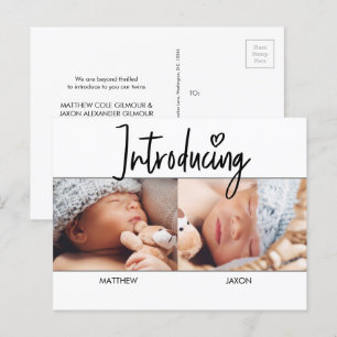 Cartão Postal De Anúncio Moderno Simples Apresentando Script Gêmeos meninos