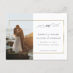 Cartão Postal De Anúncio Moldura Dourada de Foto Elegante para Casamento
