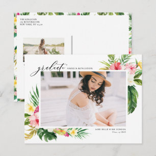 Cartão Postal De Anúncio Moldura Floral Tropical em Aquarela Foto Graduação