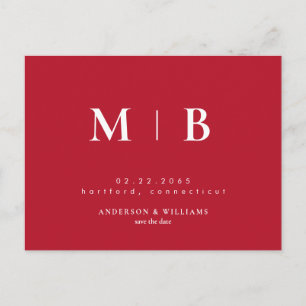 Cartão Postal De Anúncio Monograma Contemporâneo Simples em Vermelho Save t