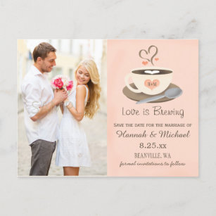 Cartão Postal De Anúncio Monograma da Taça de Café Blush Coração Salve a Da