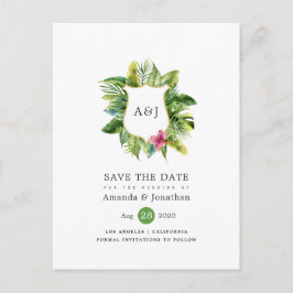 Cartão Postal De Anúncio Monograma de Casamento de Verão Tropical à Beira-M