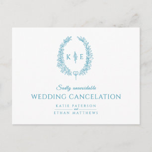 Cartão Postal De Anúncio Monograma de coroa cancelamento de casamento branc