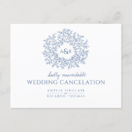 Cartão Postal De Anúncio Monograma de folha desenhada à mão azul para cance