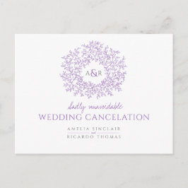 Cartão Postal De Anúncio Monograma de folha desenhada roxa para cancelament