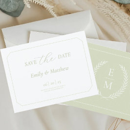 Cartão Postal De Anúncio Monograma Minimalista de Laurel para Casamento Sav