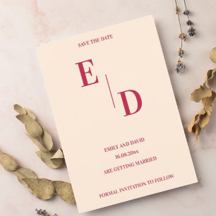 Cartão Postal De Anúncio Monograma Moderno Magenta Casamento Salve A Data