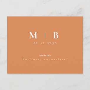 Cartão Postal De Anúncio Monograma Simples e Elegante em Rosa Save the Date