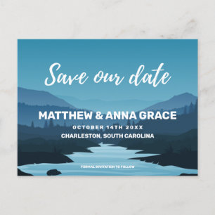 Cartão Postal De Anúncio Montanhas Blue Adventure Viagem Salve a data