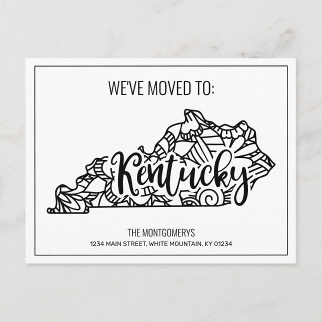 Cartão Postal De Anúncio Movemos Floral Mandala Estado do Kentucky (Frente)