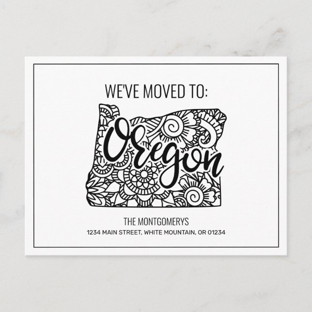 Cartão Postal De Anúncio Movemos Floral Mandala, Oregon (Frente)
