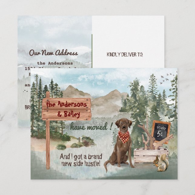 Cartão Postal De Anúncio Movendo o Chocolate Labrador Retriever Novo Endere (Frente/Verso)