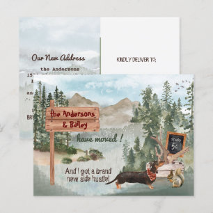Cartão Postal De Anúncio Movendo o novo endereço de Black Dachshund Woods  
