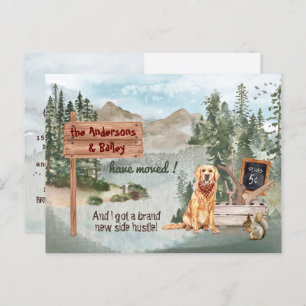 Cartão Postal De Anúncio Movendo o Ouro Retriever Dog Woods Novo Endereço