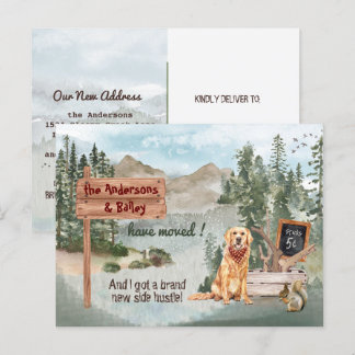 Cartão Postal De Anúncio Movendo o Ouro Retriever Dog Woods Novo Endereço  