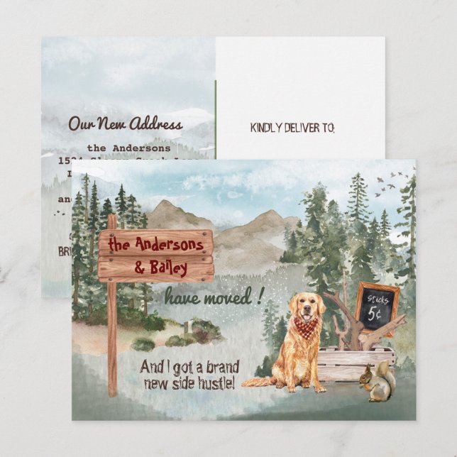 Cartão Postal De Anúncio Movendo o Ouro Retriever Dog Woods Novo Endereço   (Frente/Verso)