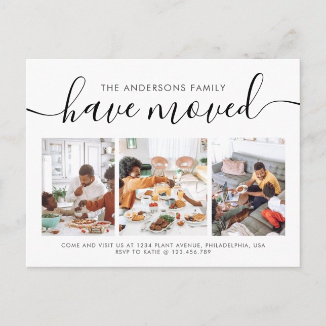 Cartão Postal De Anúncio Mover Fotografia 3 de Caligrafia de Script Minimal (Frente)