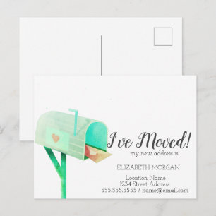 Cartão Postal De Anúncio Movi-me, Caixa de Correio Verde de Aquarela Novo E