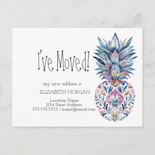 Cartão Postal De Anúncio Movi-me, Novo endereço de abacaxi Colorido Chic