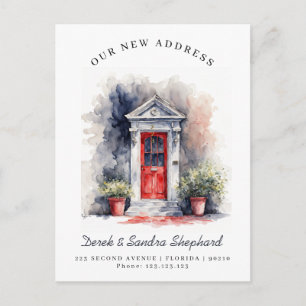 Cartão Postal De Anúncio Movimentamos a Porta de Aquarela Preta para Novo E